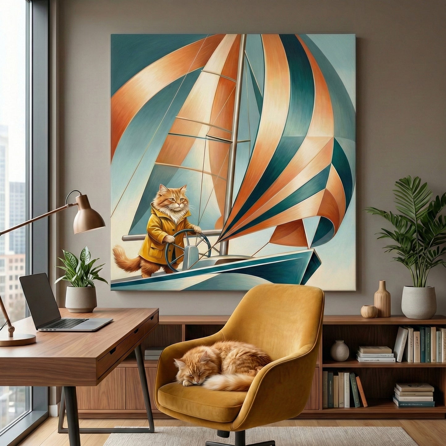 Art Deco Flight Cat Canvas