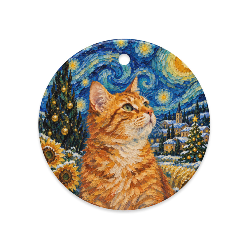 Custom cat portrait ornament in the Van Gogh style