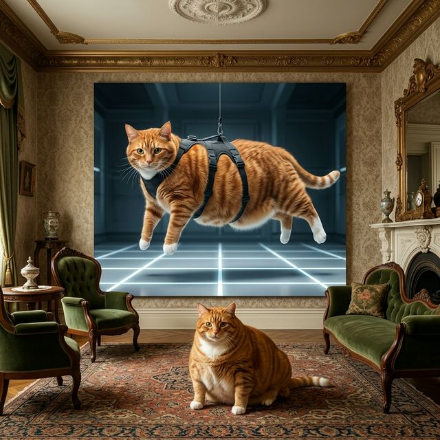 Midnight Operative Canvas room mockup; custom cat portrait canvas from photo in the Midnight Operative style; orange tabby cat; proof before print.