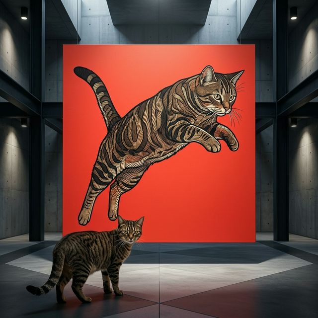 Graphic Wild Form Canvas room mockup; custom cat portrait canvas from photo in the Graphic Wild Form style; brown tabby cat; proof before print.