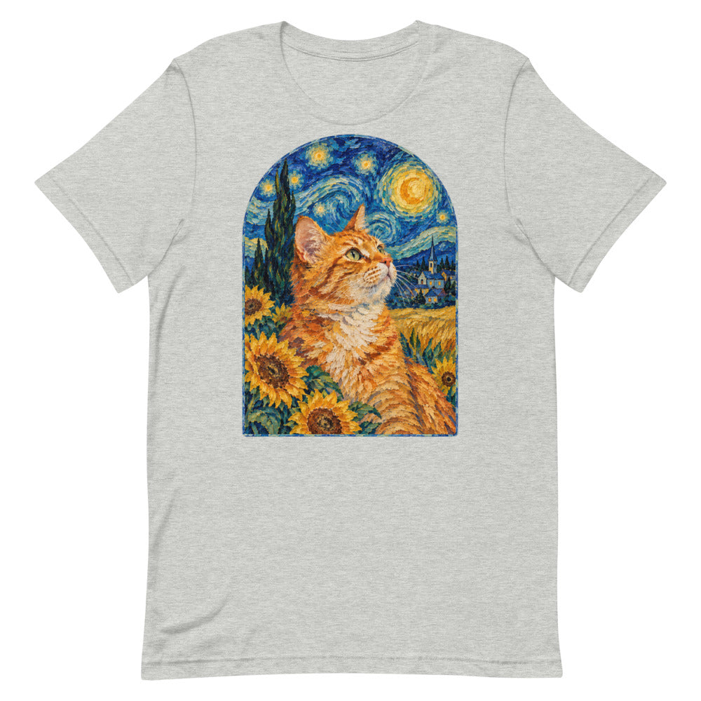 Custom cat portrait t-shirt, Van Gogh style, Athletic Heather, flat