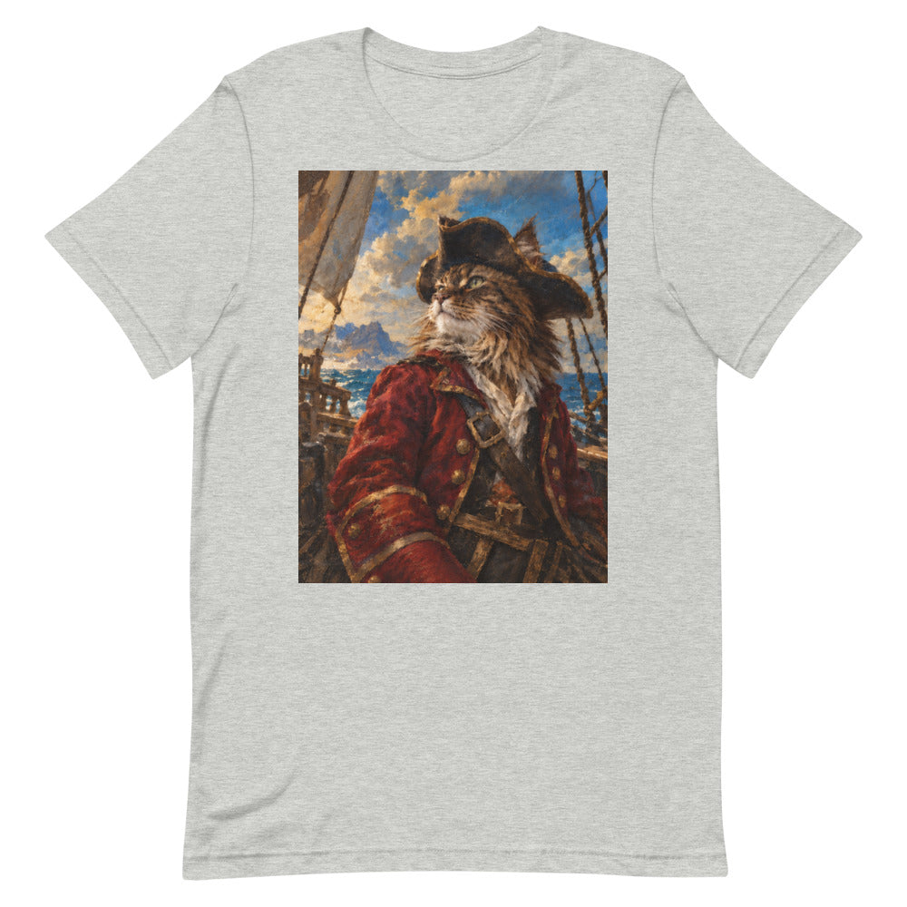 Custom cat portrait t-shirt, Pirate style, Athletic Heather, flat
