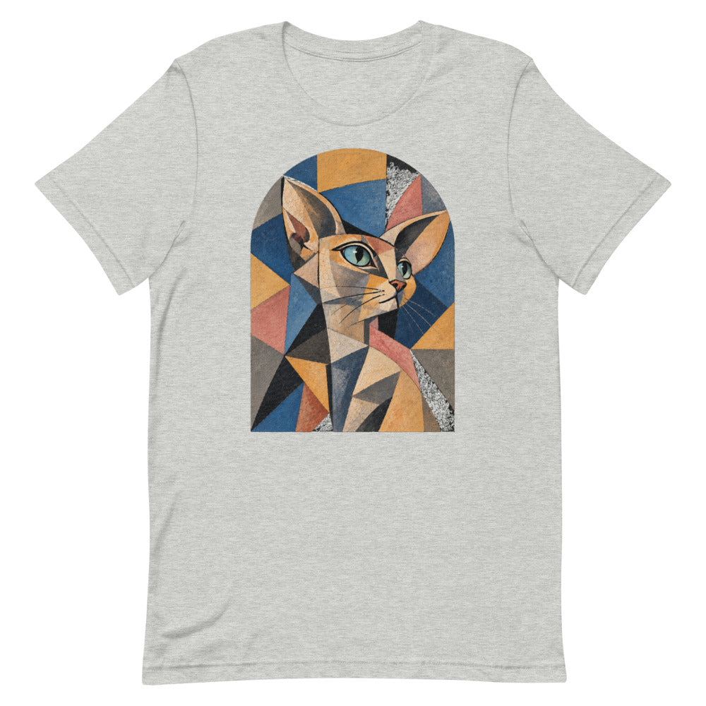 Custom cat portrait t-shirt, Cubism style, Athletic Heather, flat