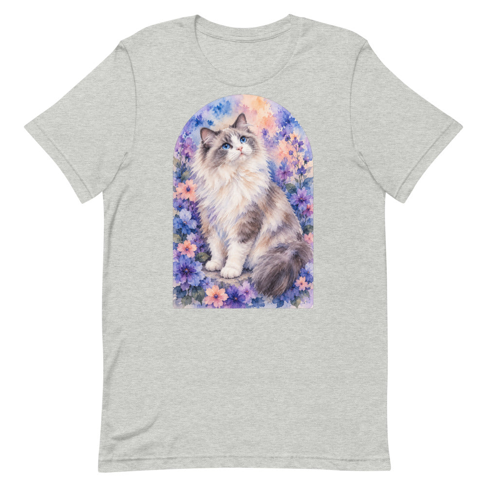 Custom cat portrait t-shirt, Watercolor style, Athletic Heather, flat