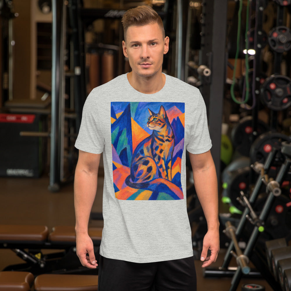 Custom cat portrait t-shirt, Expressionism style, Athletic Heather, worn