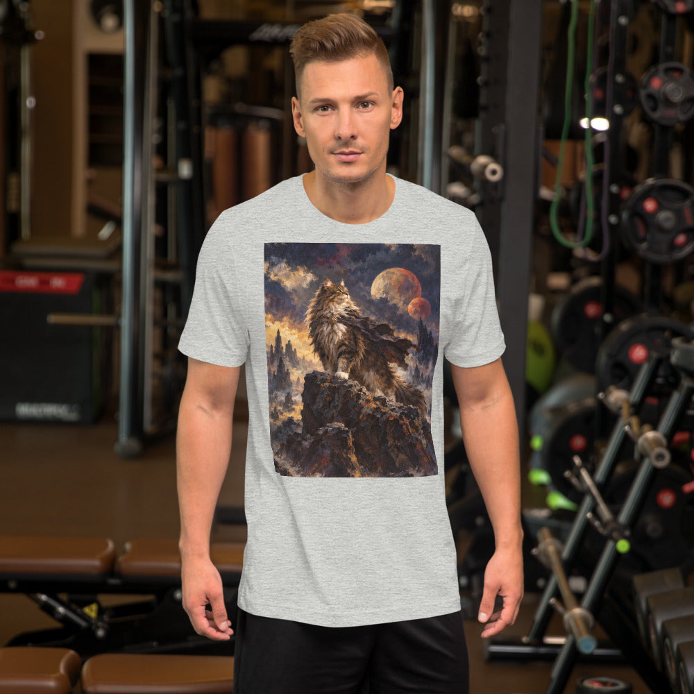 Custom cat portrait t-shirt, Sci-Fi Fantasy style, Athletic Heather, worn