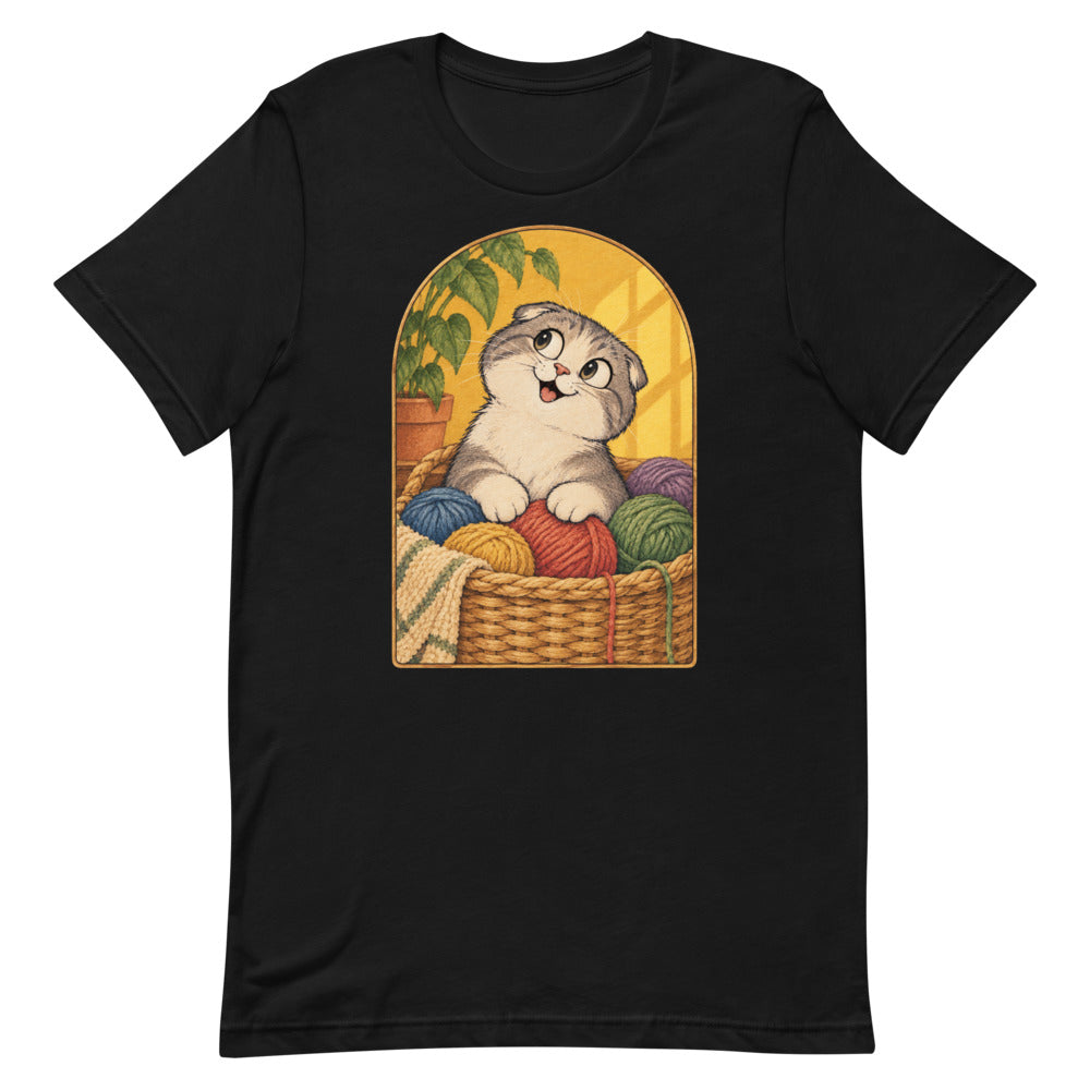 Custom cat portrait t-shirt, Cartoon style, Black, flat