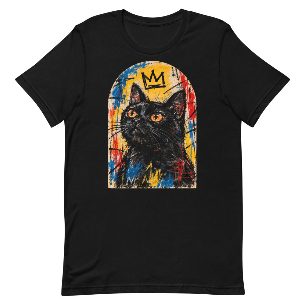 Custom cat portrait t-shirt, Basquiat style, Black, flat