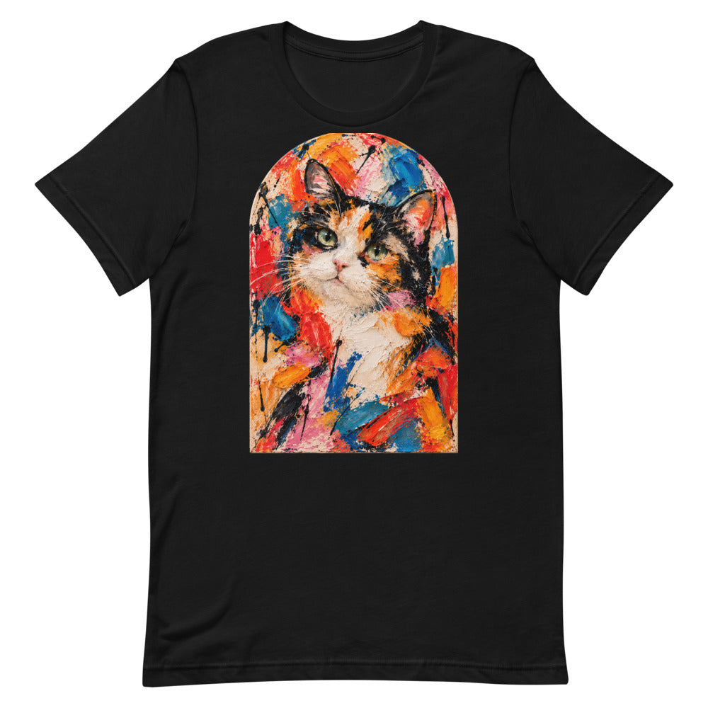 Custom cat portrait t-shirt, Abstract Expressionism style, Black, flat