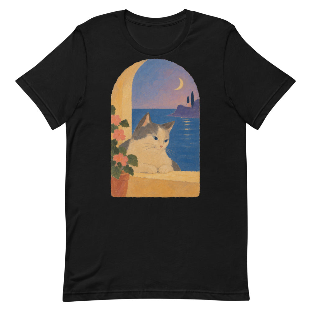 Custom cat portrait t-shirt, Modern Minimalism style, Black, flat