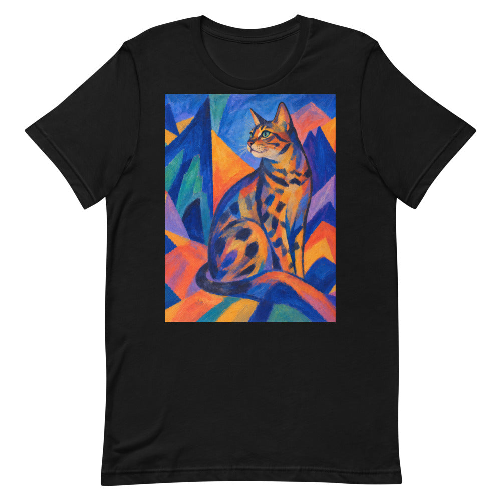 Custom cat portrait t-shirt, Expressionism style, Black, flat