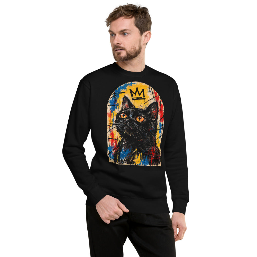 Custom cat portrait sweatshirt, Basquiat style, worn