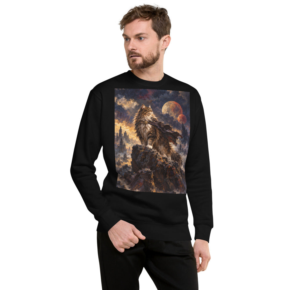 Custom cat portrait sweatshirt, Sci-Fi Fantasy style, worn