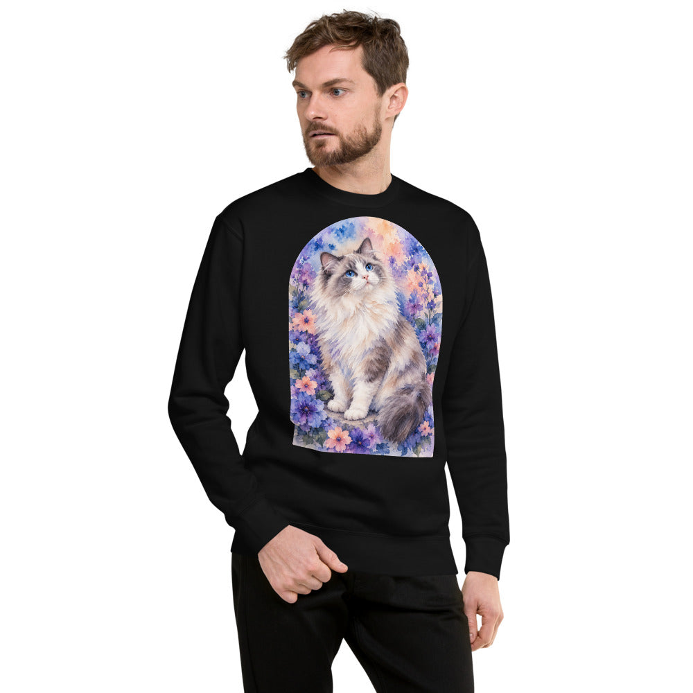 Custom cat portrait sweatshirt, Watercolor style, worn