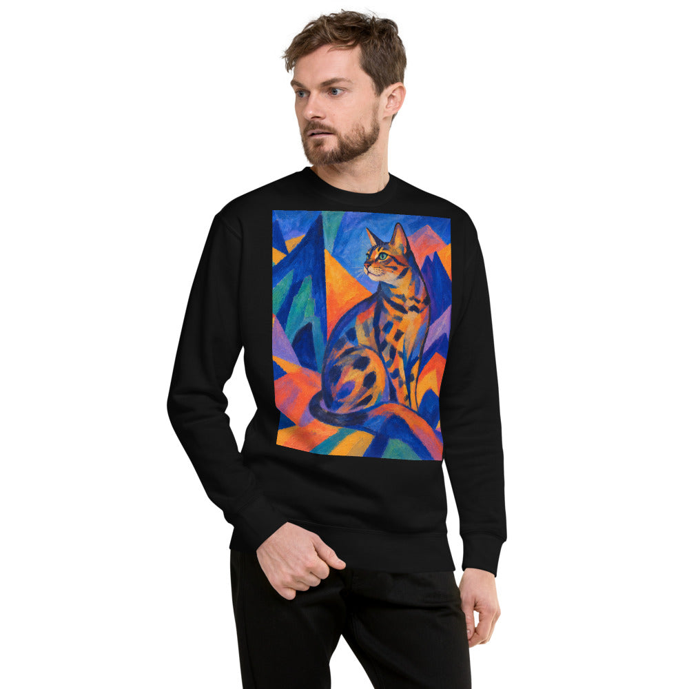Custom cat portrait sweatshirt, Expressionism style, worn