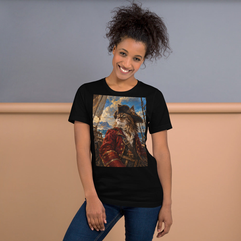 Custom cat portrait t-shirt, Pirate style, lifestyle