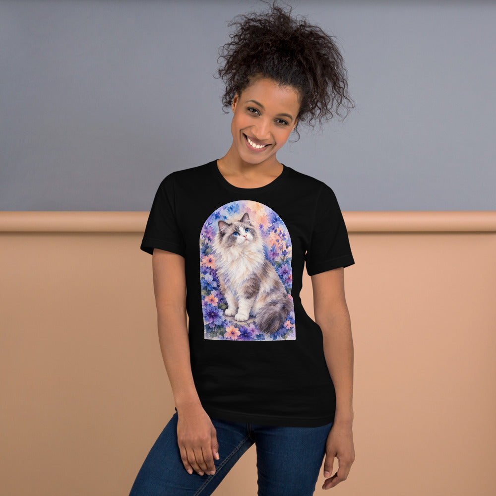 Custom cat portrait t-shirt, Watercolor style, lifestyle