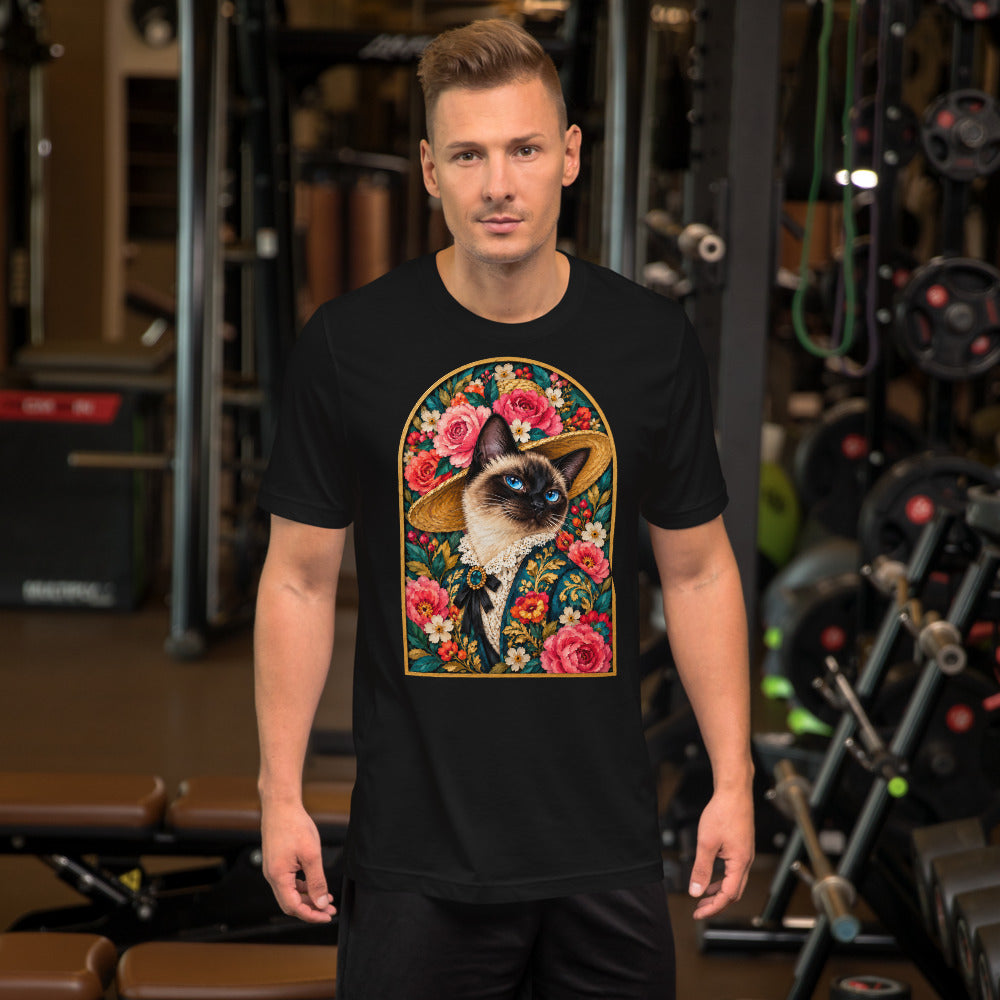 Custom cat portrait t-shirt, Pop Art style, Black, worn