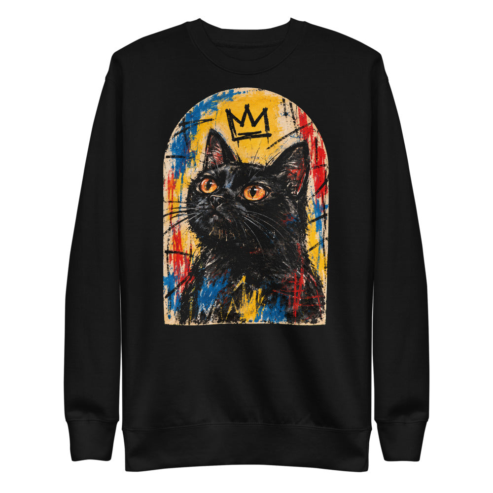 Custom cat portrait sweatshirt, Basquiat style, Black, flat