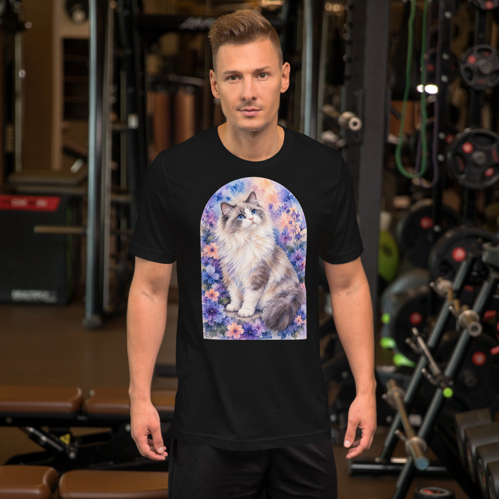 Custom cat portrait t-shirt, Watercolor style, Black, worn