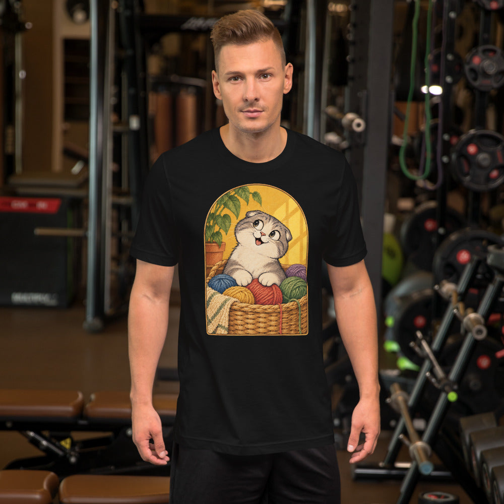 Custom cat portrait t-shirt, Cartoon style, Black, worn