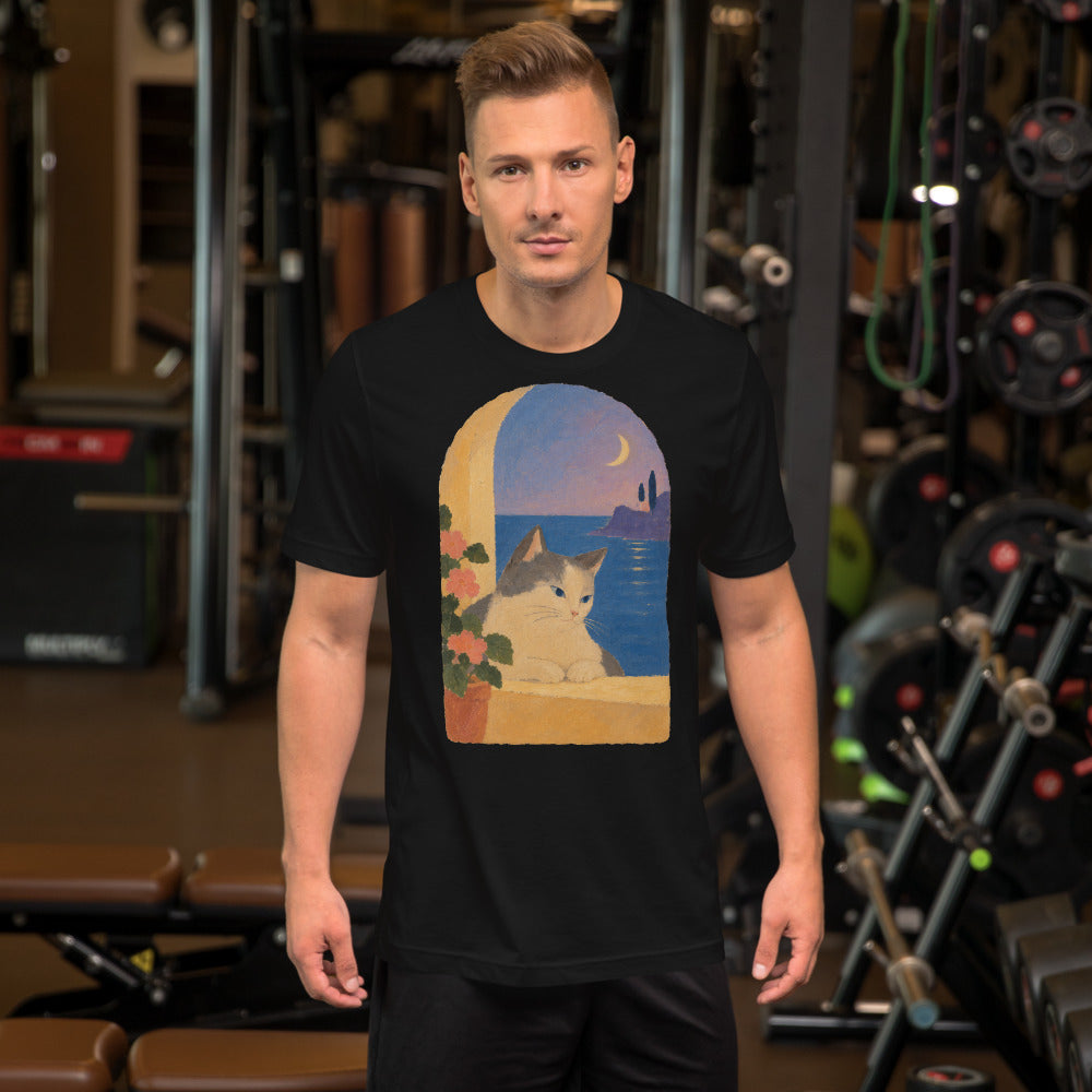 Custom cat portrait t-shirt, Modern Minimalism style, Black, worn