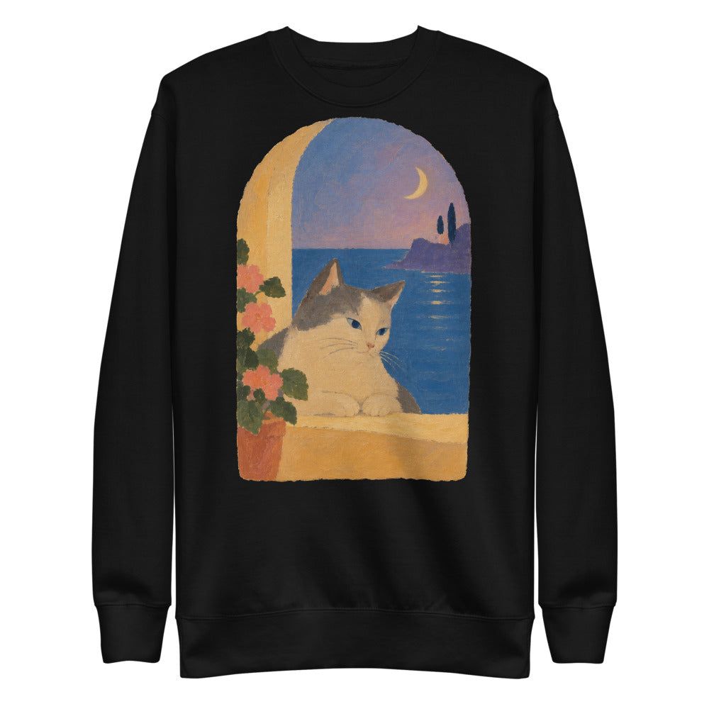 Custom cat portrait sweatshirt, Modern Minimalism style, Black, flat