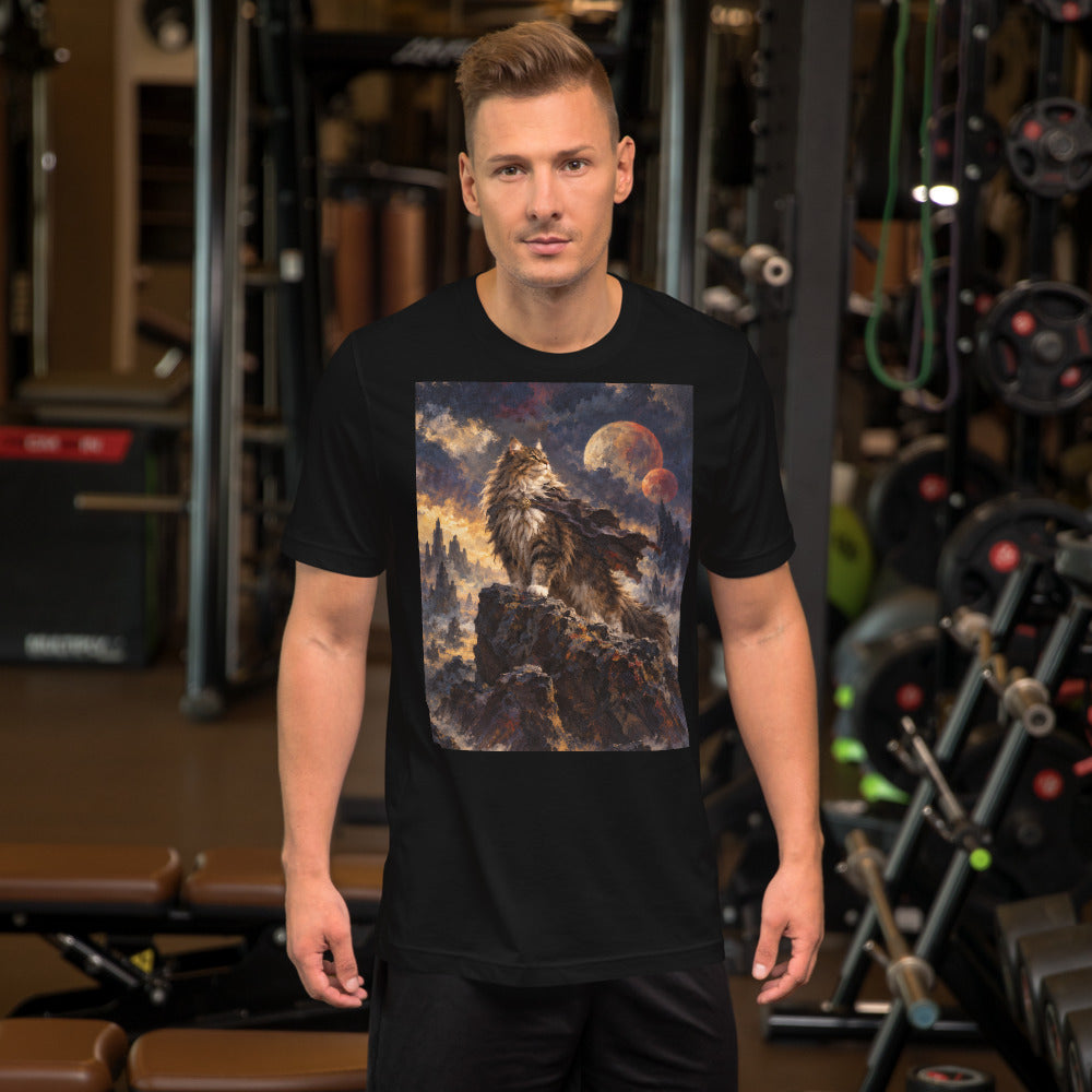Custom cat portrait t-shirt, Sci-Fi Fantasy style, Black, worn