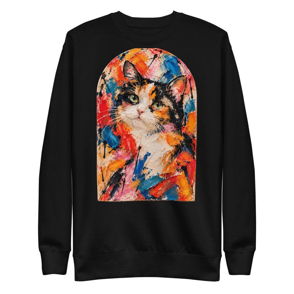 Custom cat portrait sweatshirt, Abstract Expressionism style, Black, flat
