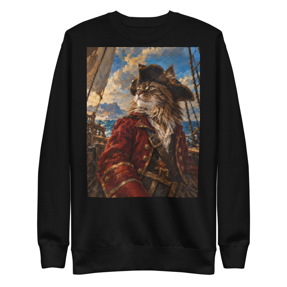 Custom cat portrait sweatshirt, Pirate style, Black, flat