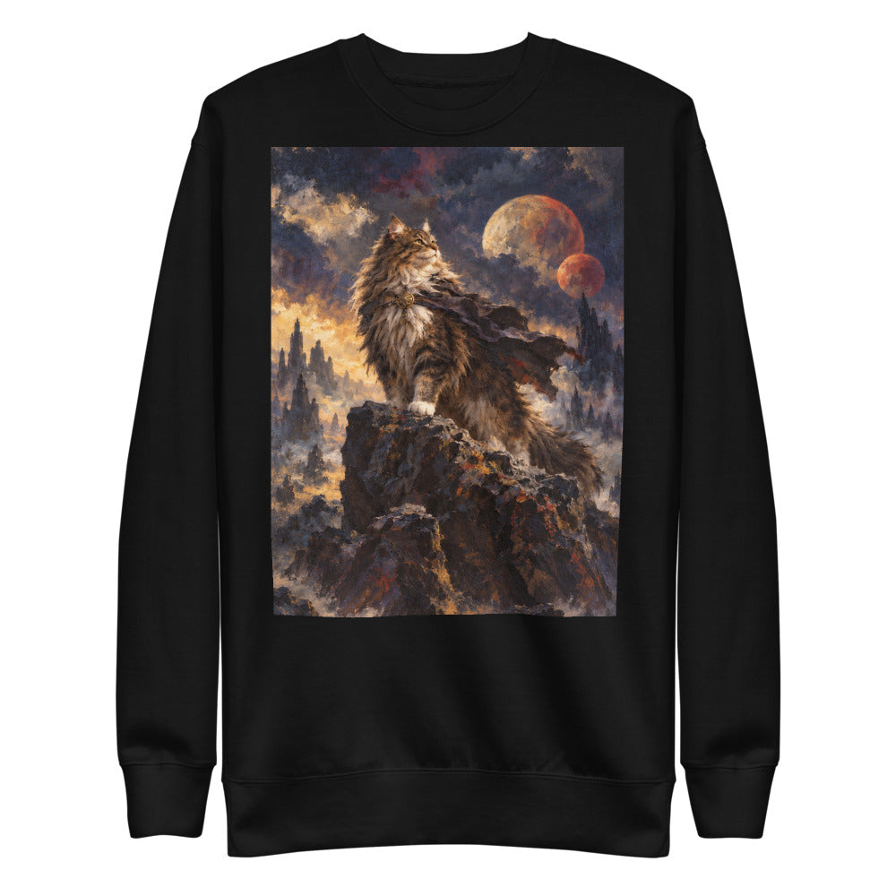 Custom cat portrait sweatshirt, Sci-Fi Fantasy style, Black, flat