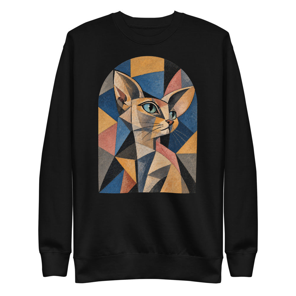 Custom cat portrait sweatshirt, Cubism style, Black, flat