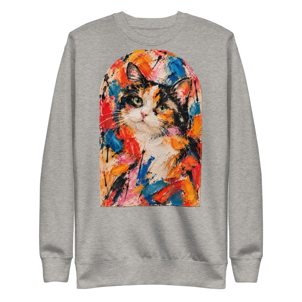 Custom cat portrait sweatshirt, Abstract Expressionism style, Carbon Grey, flat