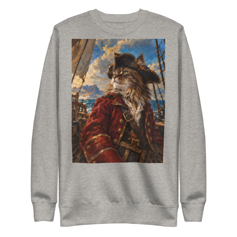 Custom cat portrait sweatshirt, Pirate style, Carbon Grey, flat
