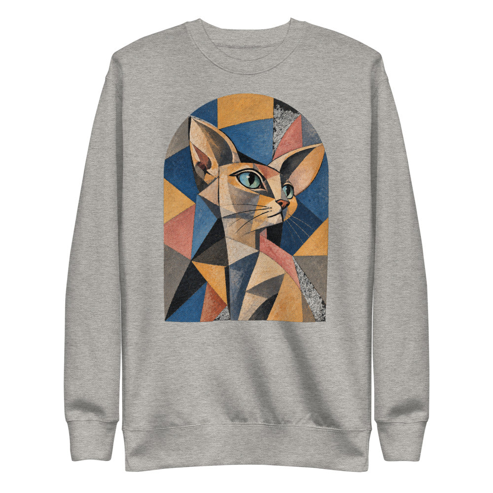Custom cat portrait sweatshirt, Cubism style, Carbon Grey, flat