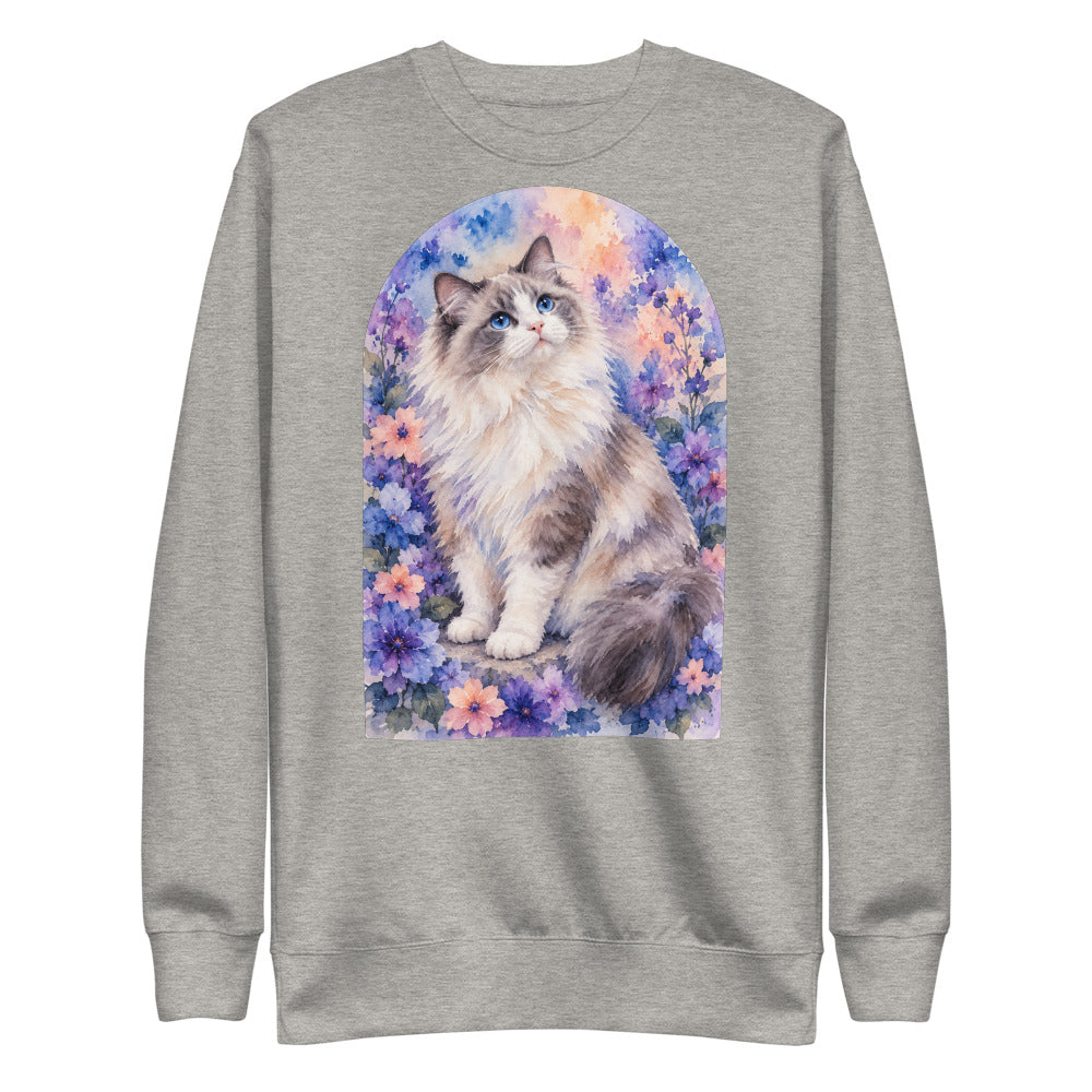 Custom cat portrait sweatshirt, Watercolor style, Carbon Grey, flat