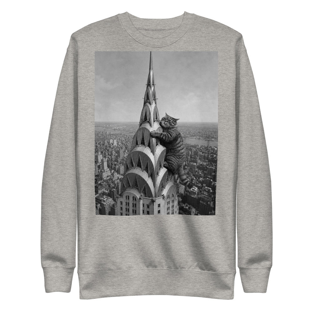 Custom cat portrait sweatshirt, Chrysler Building style, Carbon Grey, flat