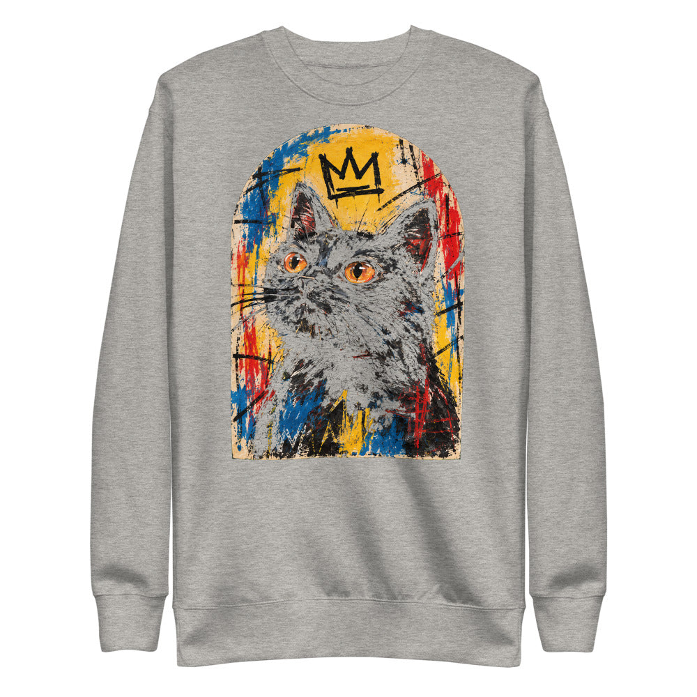 Custom cat portrait sweatshirt, Basquiat style, Carbon Grey, flat