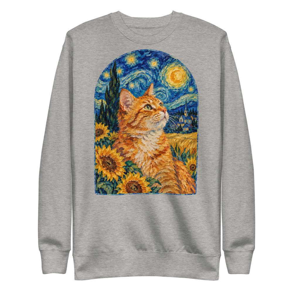 Custom cat portrait sweatshirt, Van Gogh style, Carbon Grey, flat