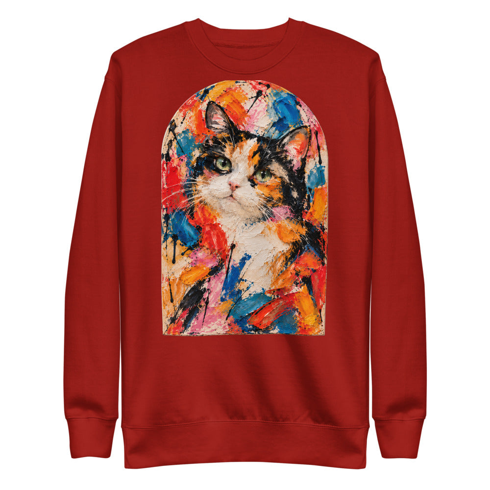 Custom cat portrait sweatshirt, Abstract Expressionism style, Cardinal, flat