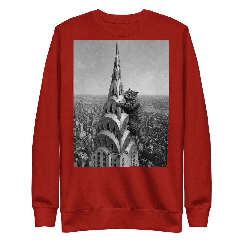 Custom cat portrait sweatshirt, Chrysler Building style, Cardinal, flat