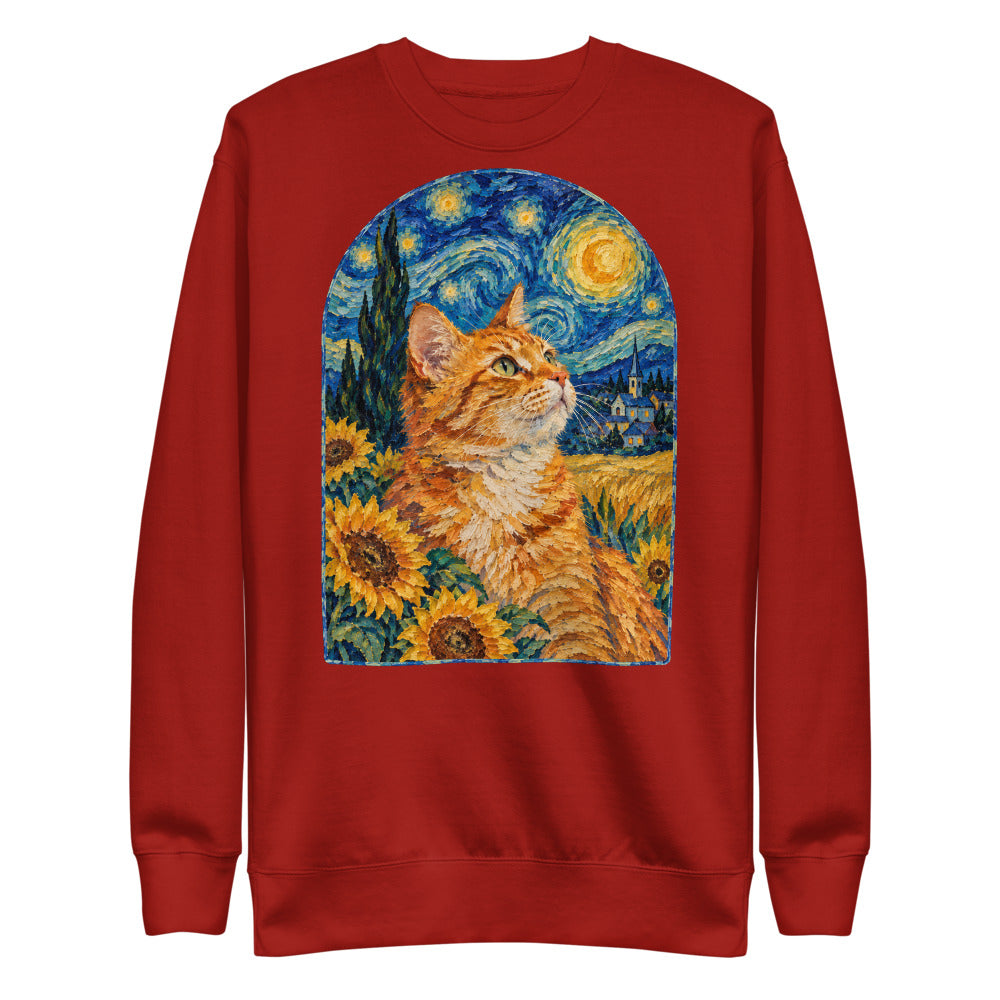 Custom cat portrait sweatshirt, Van Gogh style, Cardinal, flat