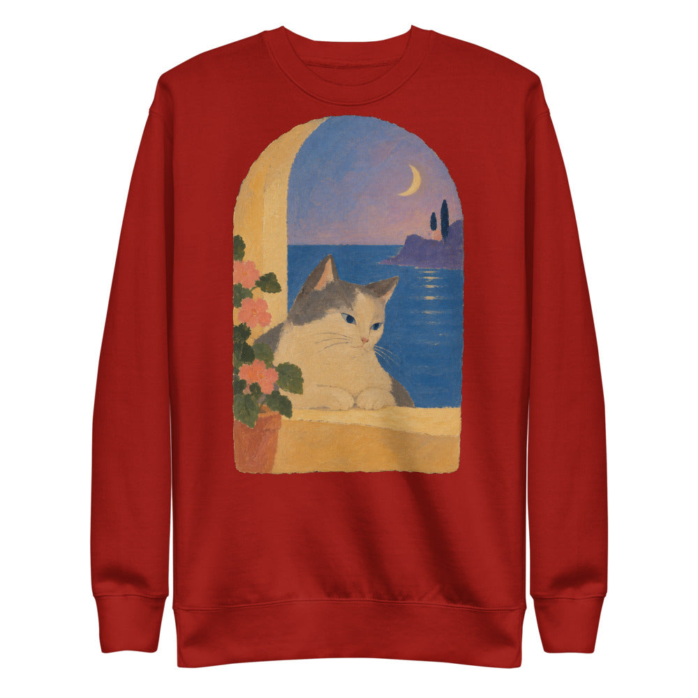 Custom cat portrait sweatshirt, Modern Minimalism style, Cardinal, flat