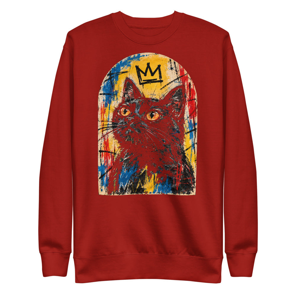 Custom cat portrait sweatshirt, Basquiat style, Cardinal, flat