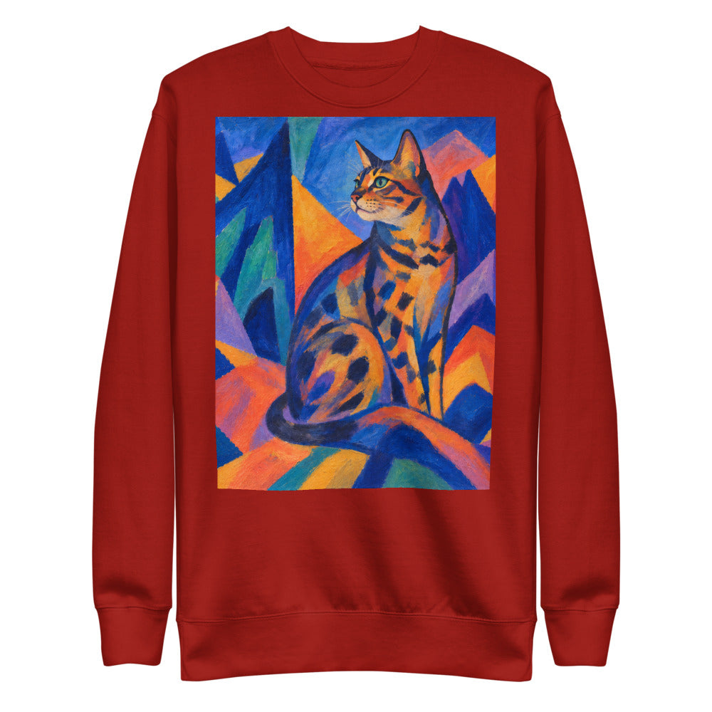 Custom cat portrait sweatshirt, Expressionism style, Cardinal, flat
