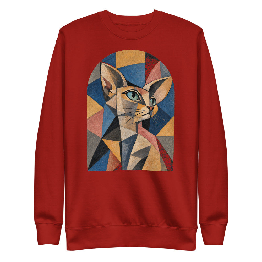 Custom cat portrait sweatshirt, Cubism style, Cardinal, flat