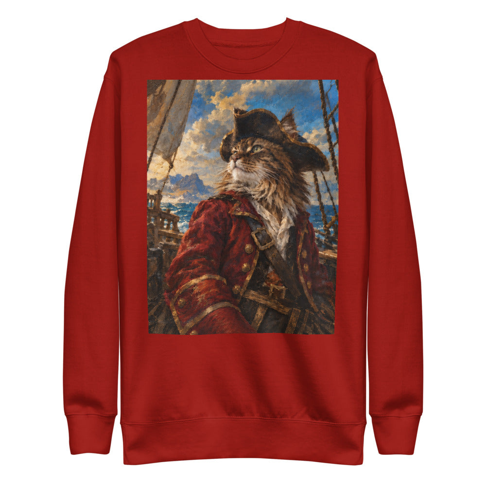 Custom cat portrait sweatshirt, Pirate style, Cardinal, flat