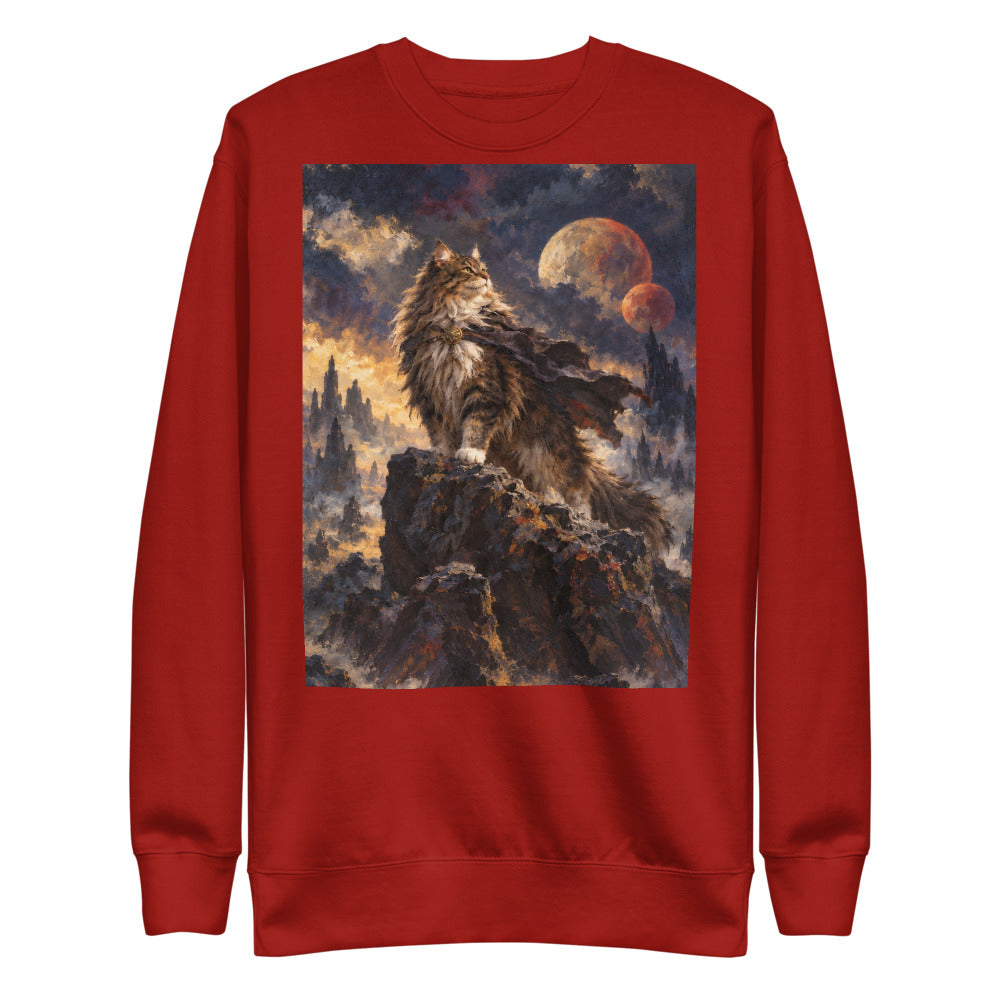 Custom cat portrait sweatshirt, Sci-Fi Fantasy style, Cardinal, flat