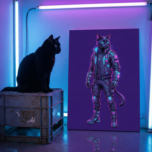 Cyberpunk Sentinel Cat Canvas