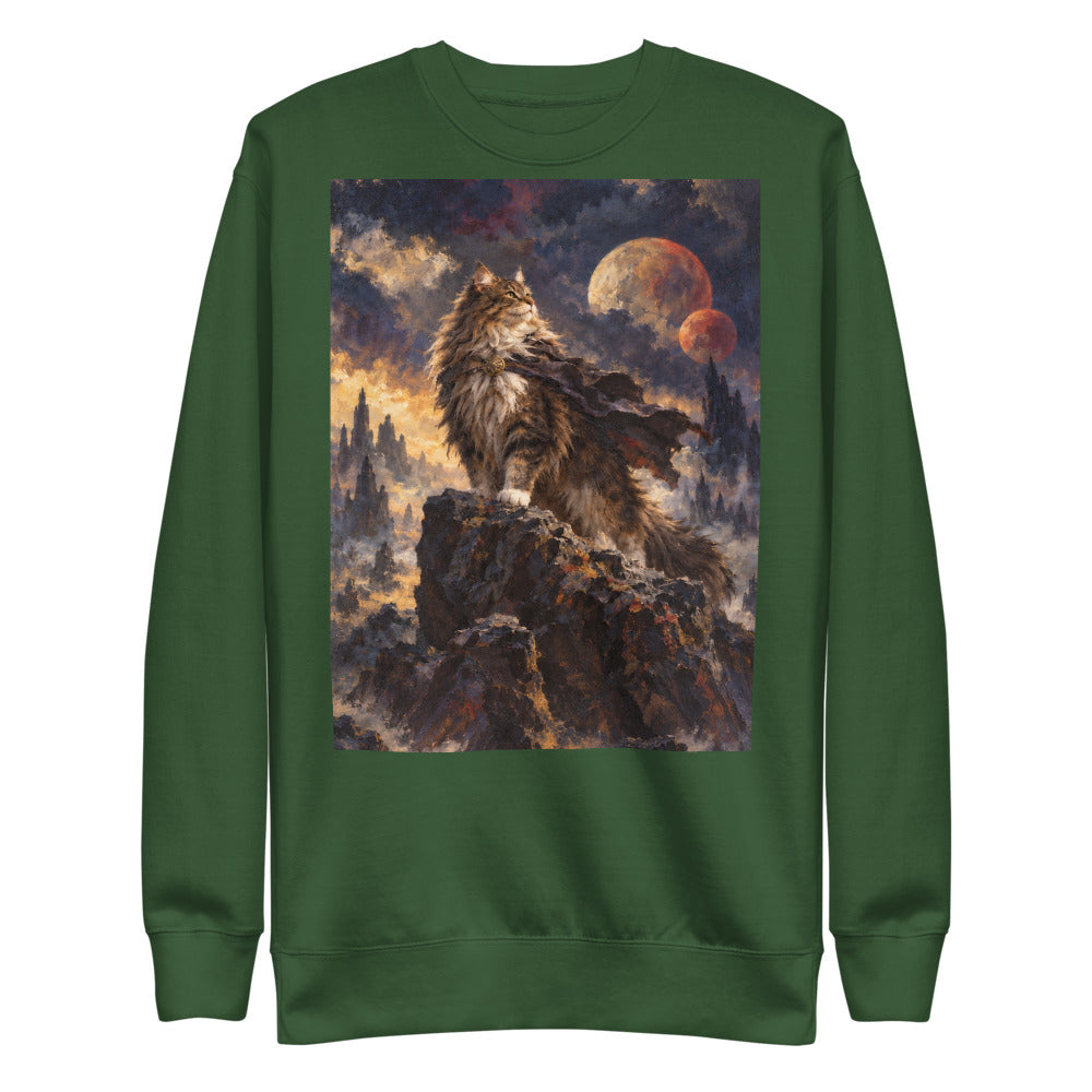 Custom cat portrait sweatshirt, Sci-Fi Fantasy style, Forest Green, flat